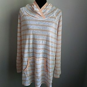 EARTH YOGA PEACH & WHITE STRIPED HOODIE XXL